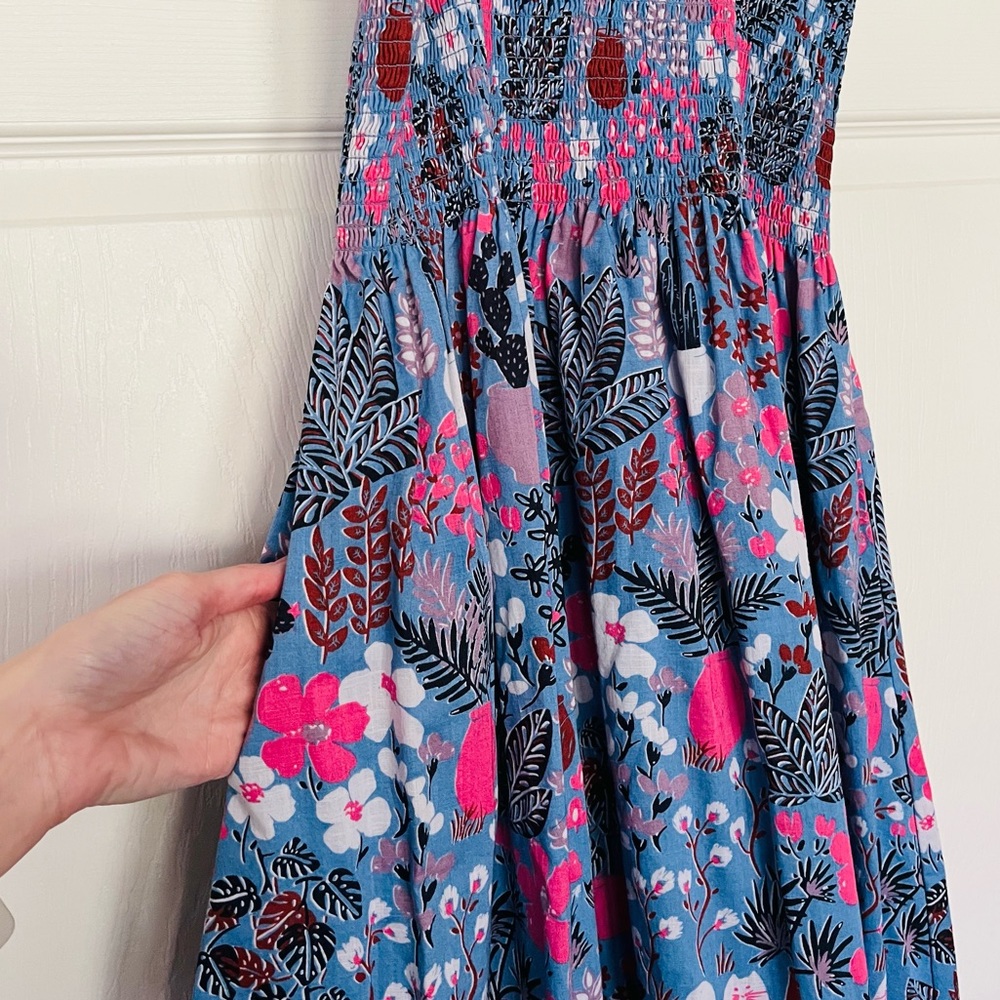 Kate Spade Garden Posy Smocked Sleeveless Midi Dress in Blue - Picture 5 of 12